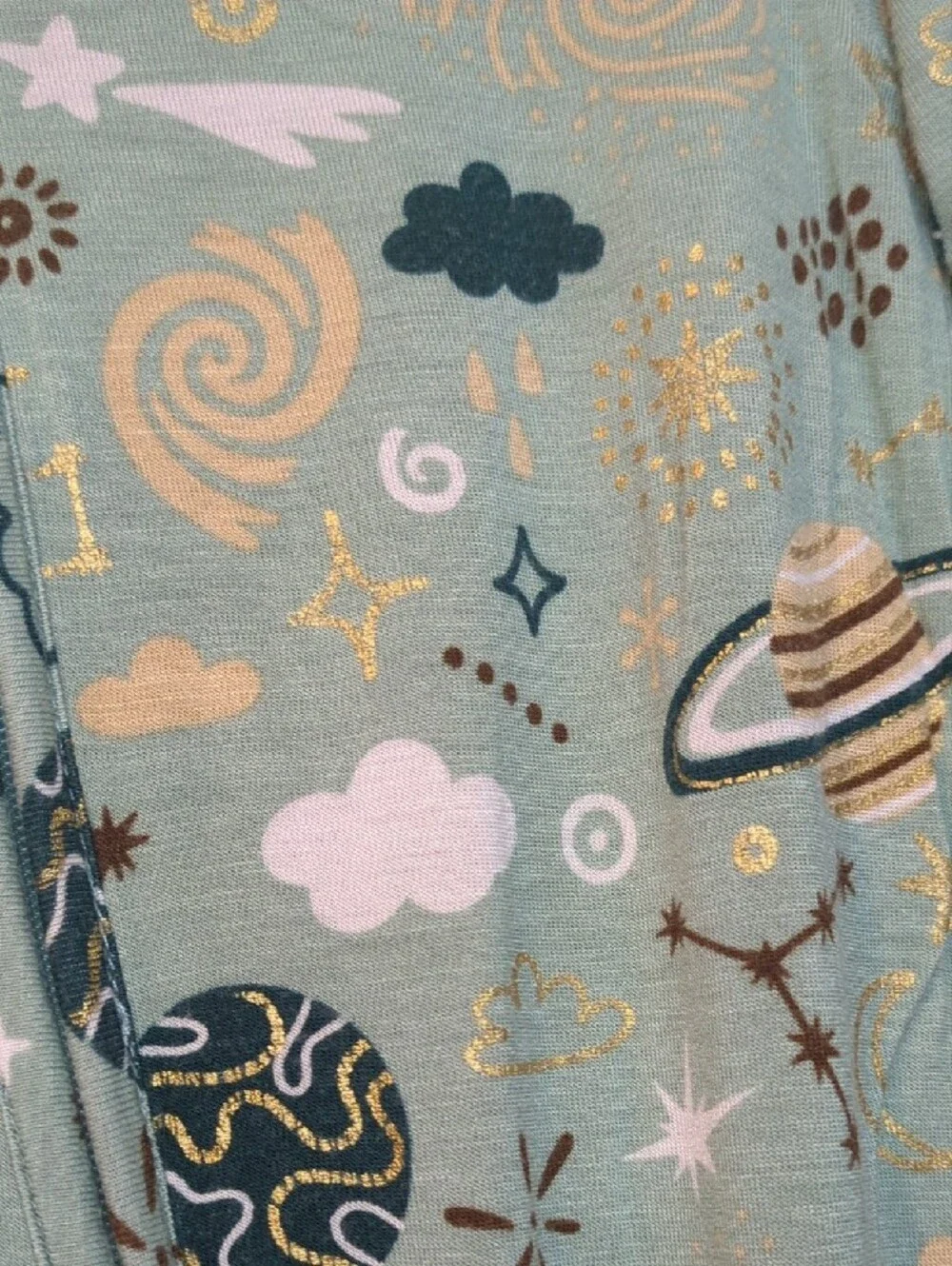 Posh Peanut Space-Print One-Piece Footed Pajamas - Mint Green
